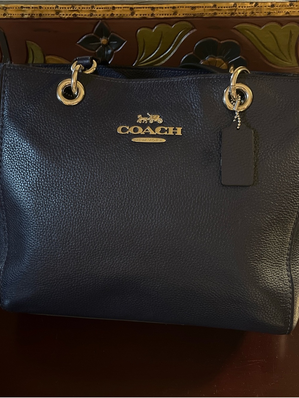 Coach Pebbled Leather Tote Bag in blue